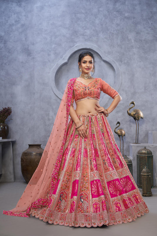 Pink Banarasi Silk Zari Embroidery Bridal Lehenga