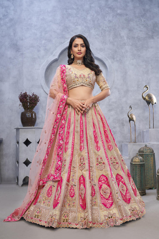 Brown Organza Silk Intricate Paisley Motifs Traditional Embroidered Wedding Lehenga Choli