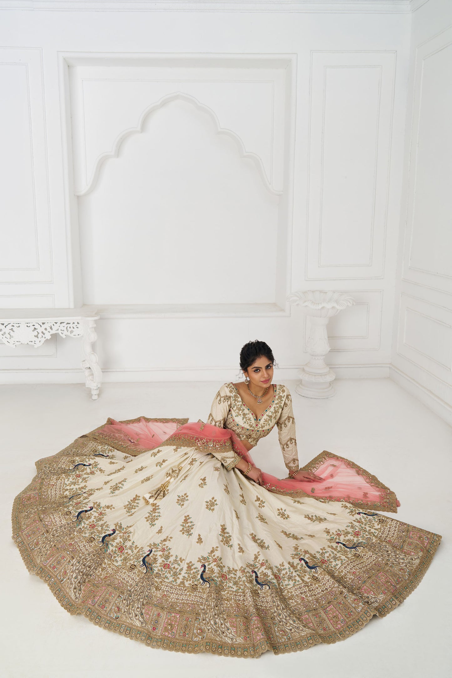 White Zari Embroidered Silk Designer Bridal Lehenga