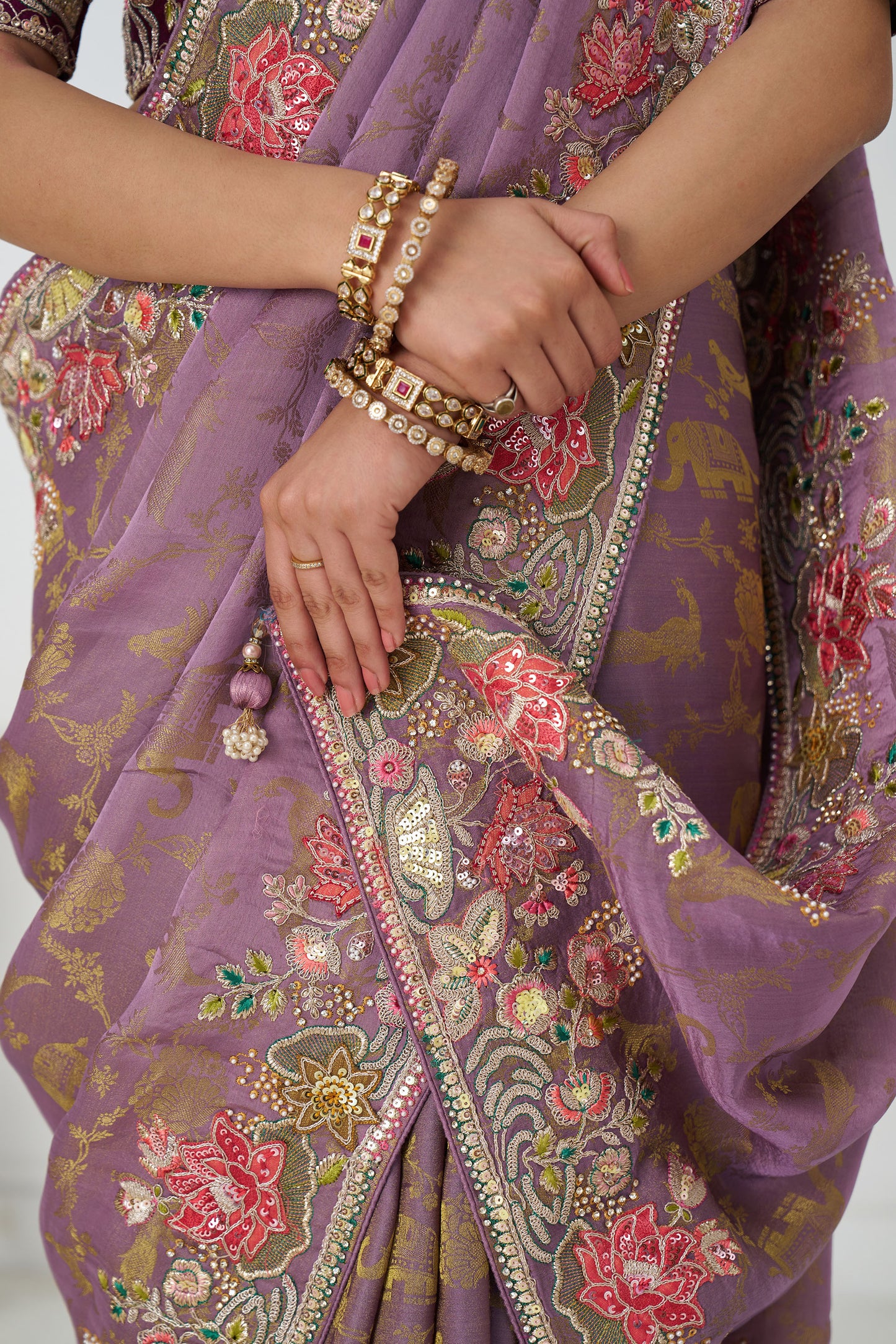 Mauve Dola Viscose Silk Floral Work Festive Saree