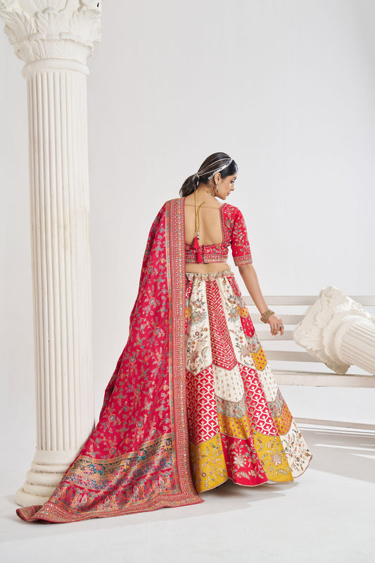 Multi Color Banarasi Mosaic Scallop Designer Bridal Lehenga