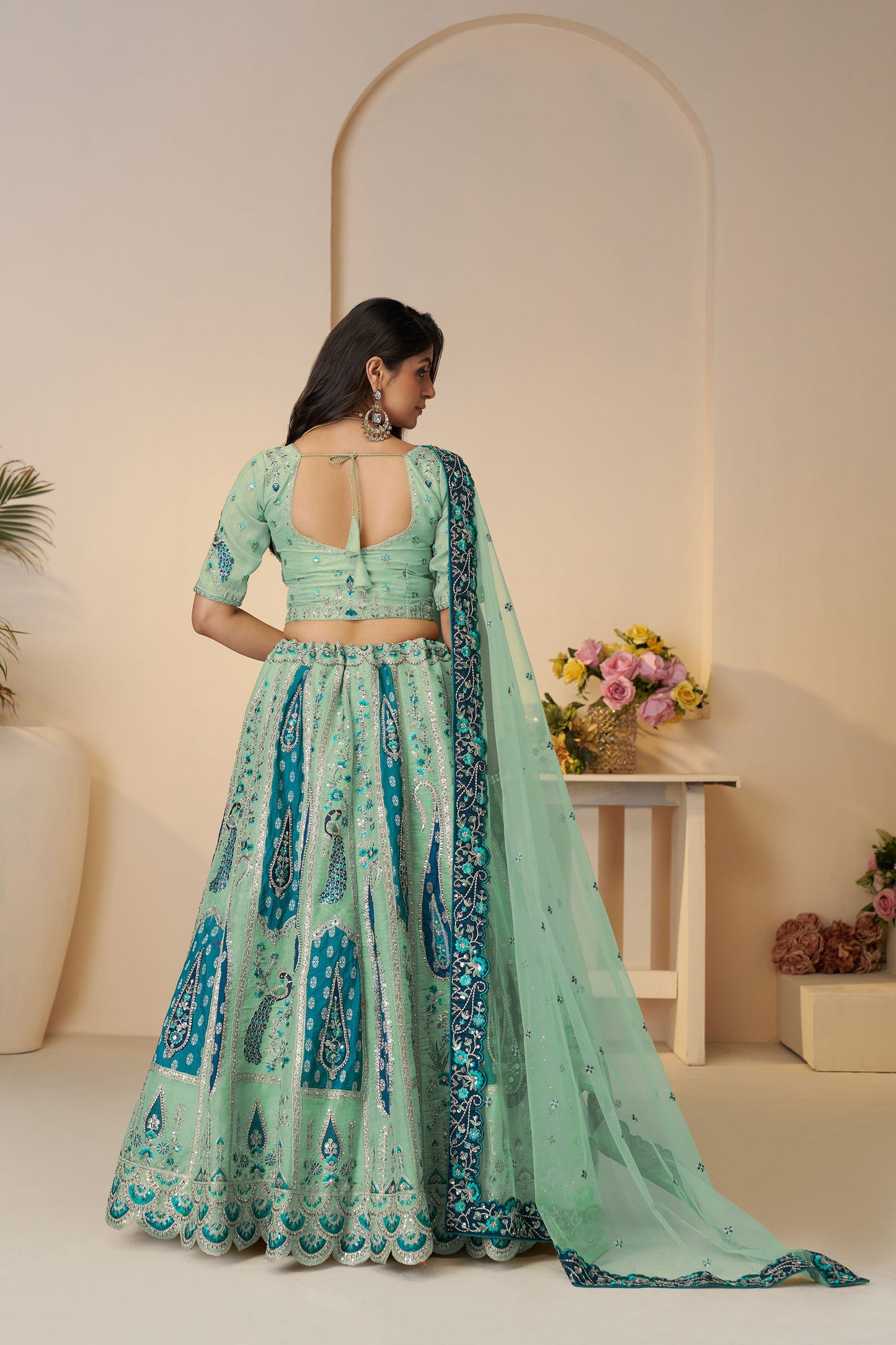 Sky Blue Paisley and Peacock Motifs & Heavy Embroidery Silk Lehenga