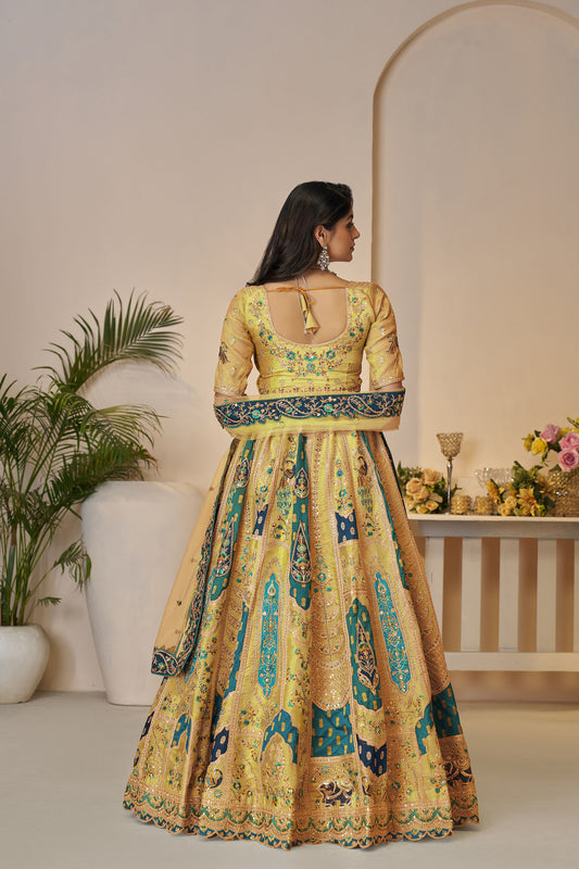 Yellow Art Silk Sequins & Zari Embroidered Haldi Lehenga