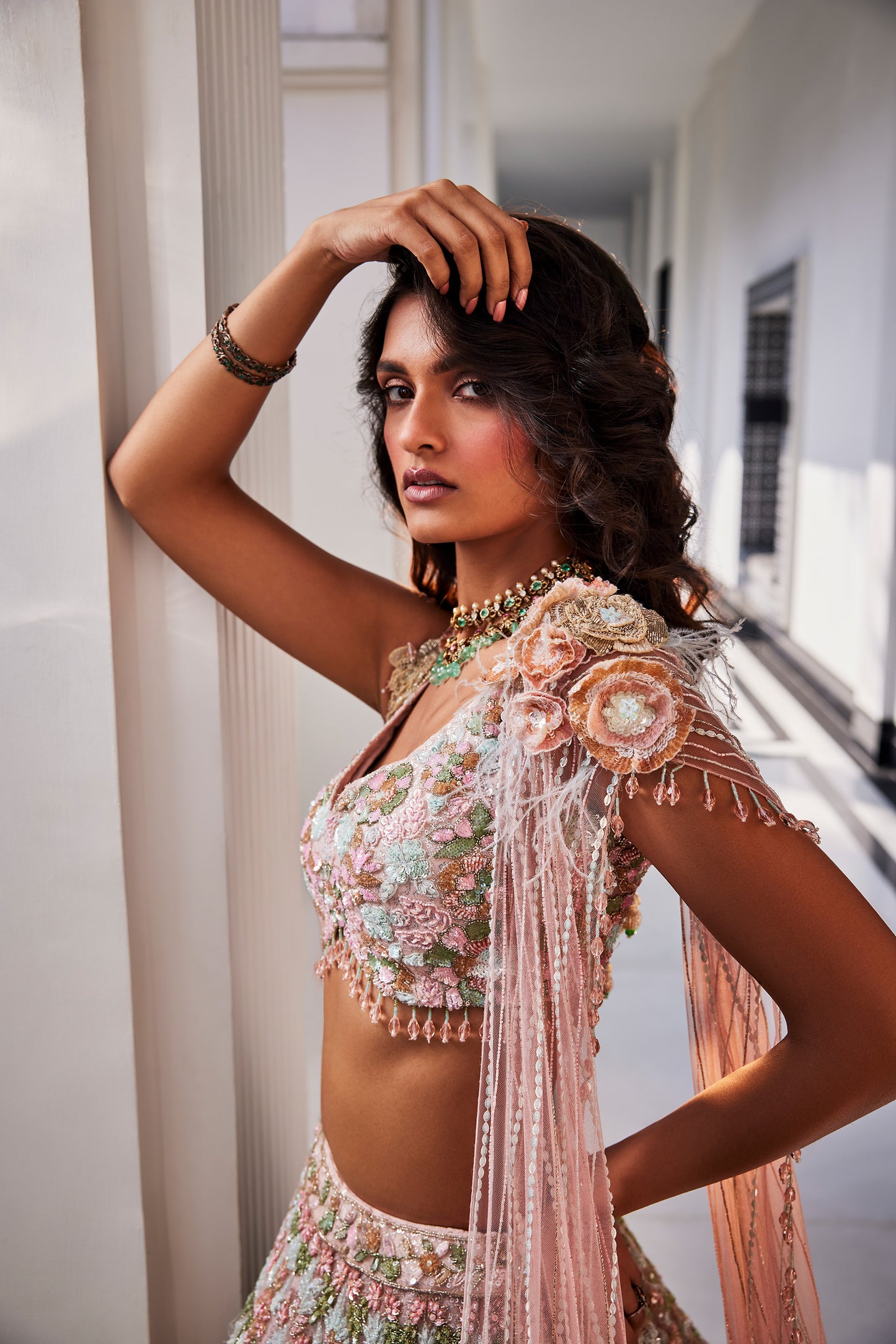 Pink Embroidered Net Coral Crush Lehenga