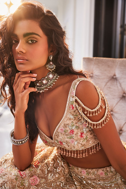 Ivory Organza Embroidered Lehenga Set