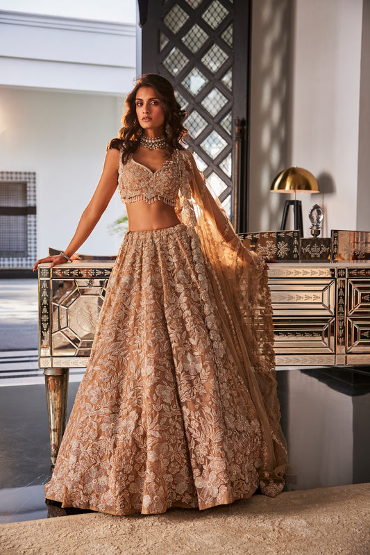 Gold Embroidered Organza Designer Lehenga Set