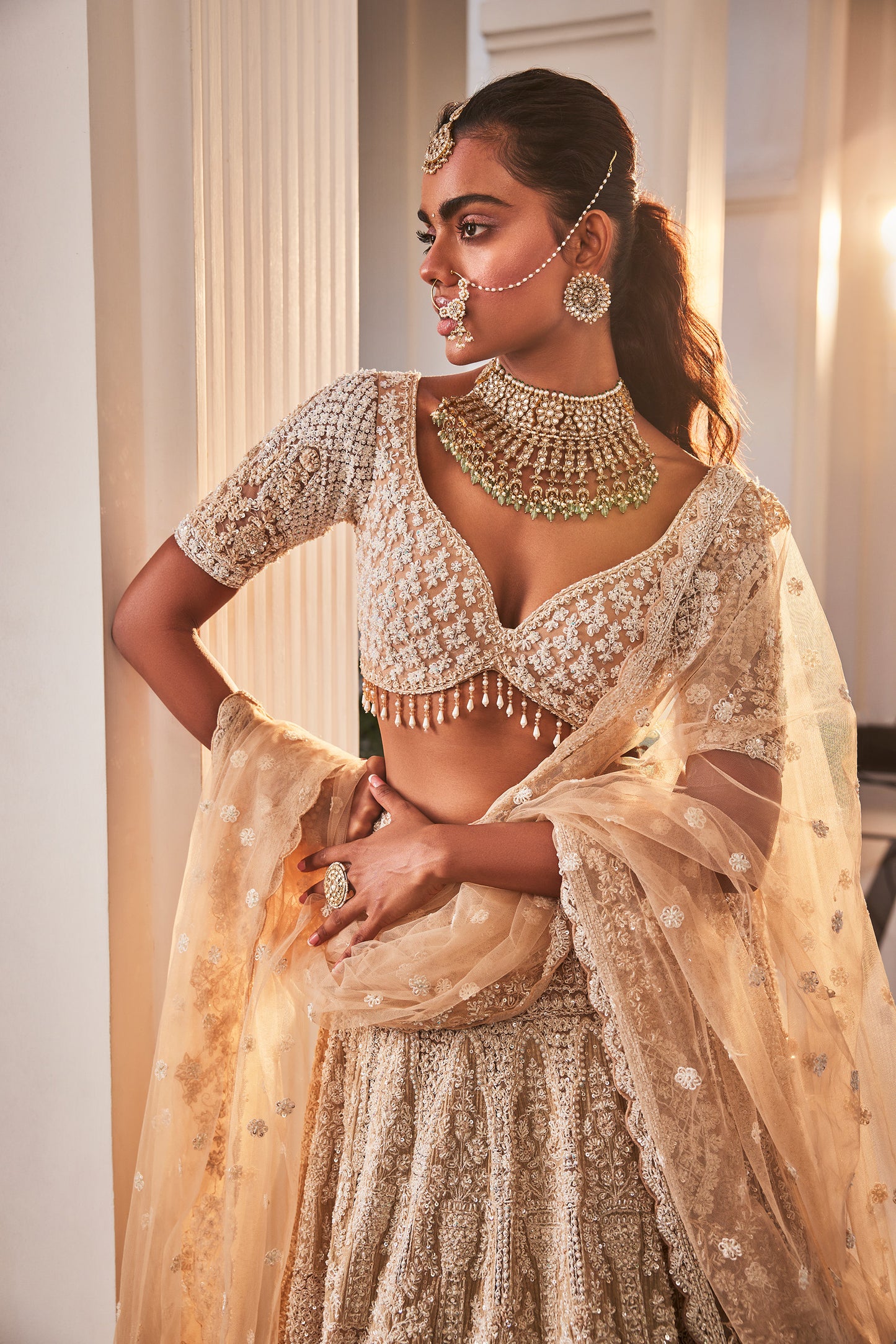 Ivory Organza Embroidered Celestial Lehenga Set
