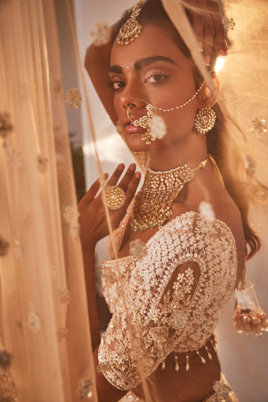 Ivory Organza Embroidered Celestial Lehenga Set