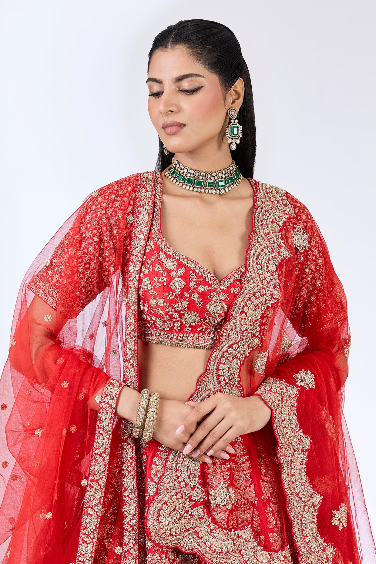 red raw silk zardosi embellished lehenga set
