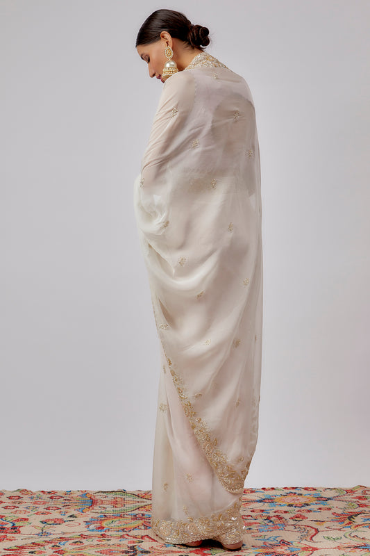 ivory organza hand embroidered saree set