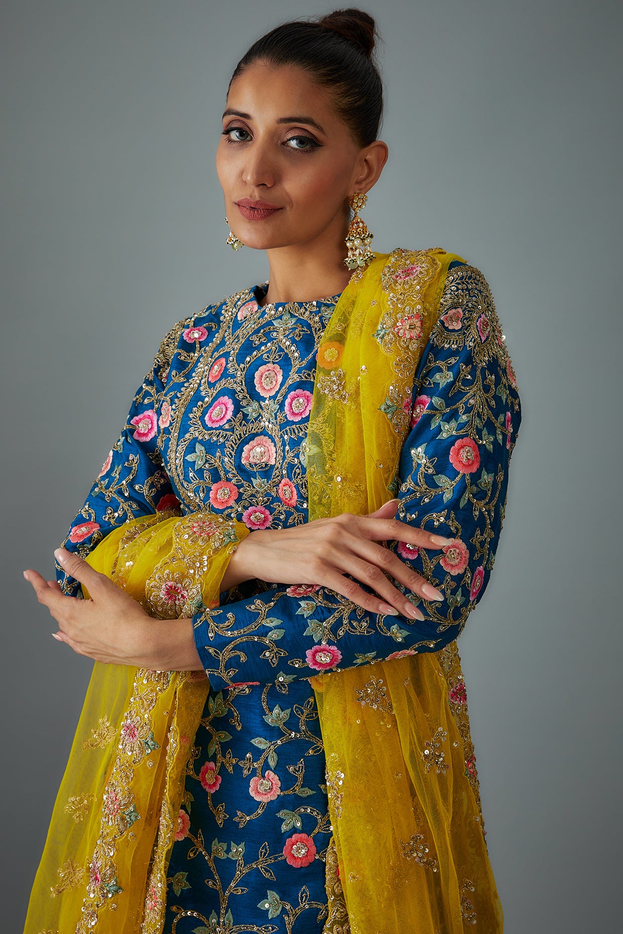 blue chanderi embroidered sharara set