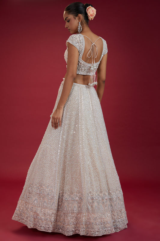 Pink Net Embroidered Lehenga Set