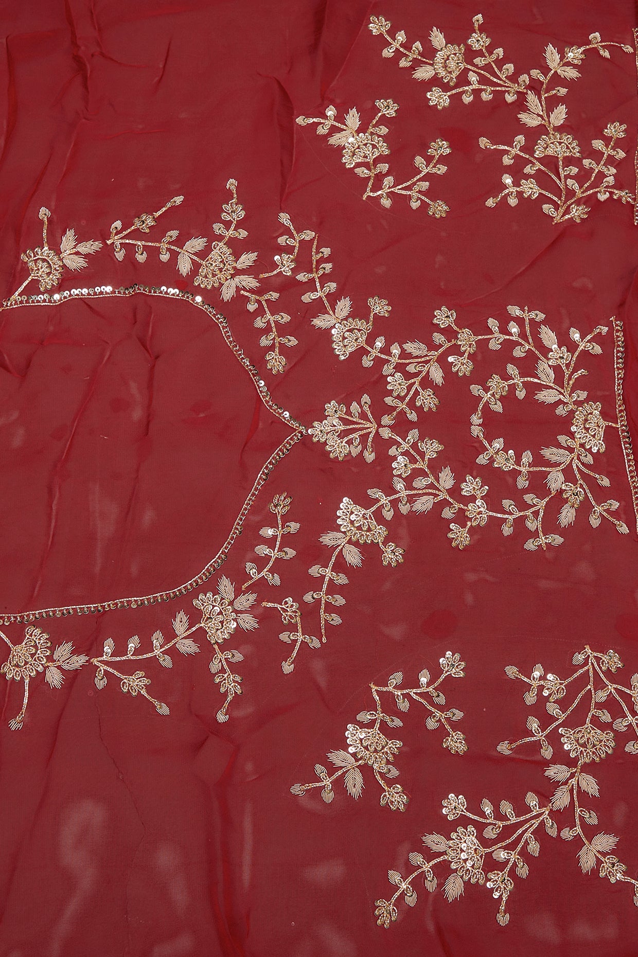 cherry red organza embroidered saree set