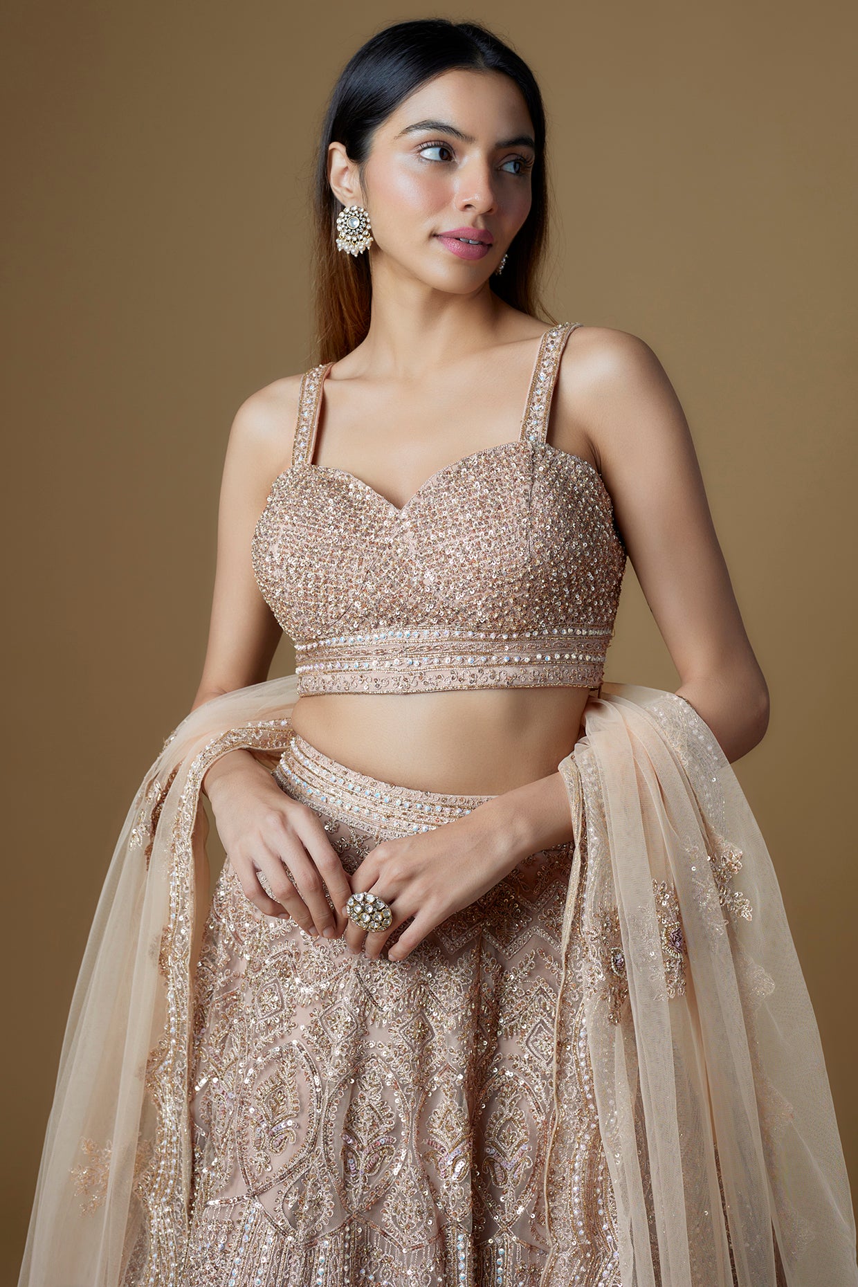 gold organza embroidered lehenga set