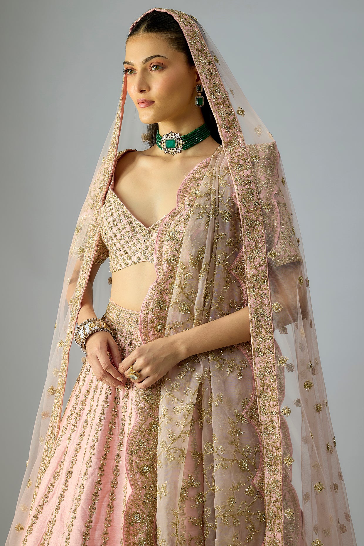 pink raw silk embroidered lehenga set