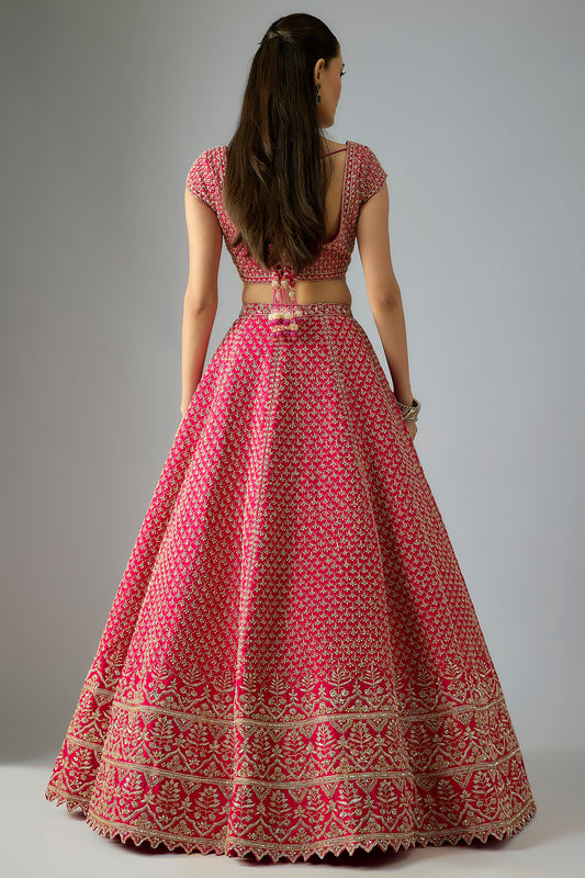 rani raw silk embroidered lehenga set