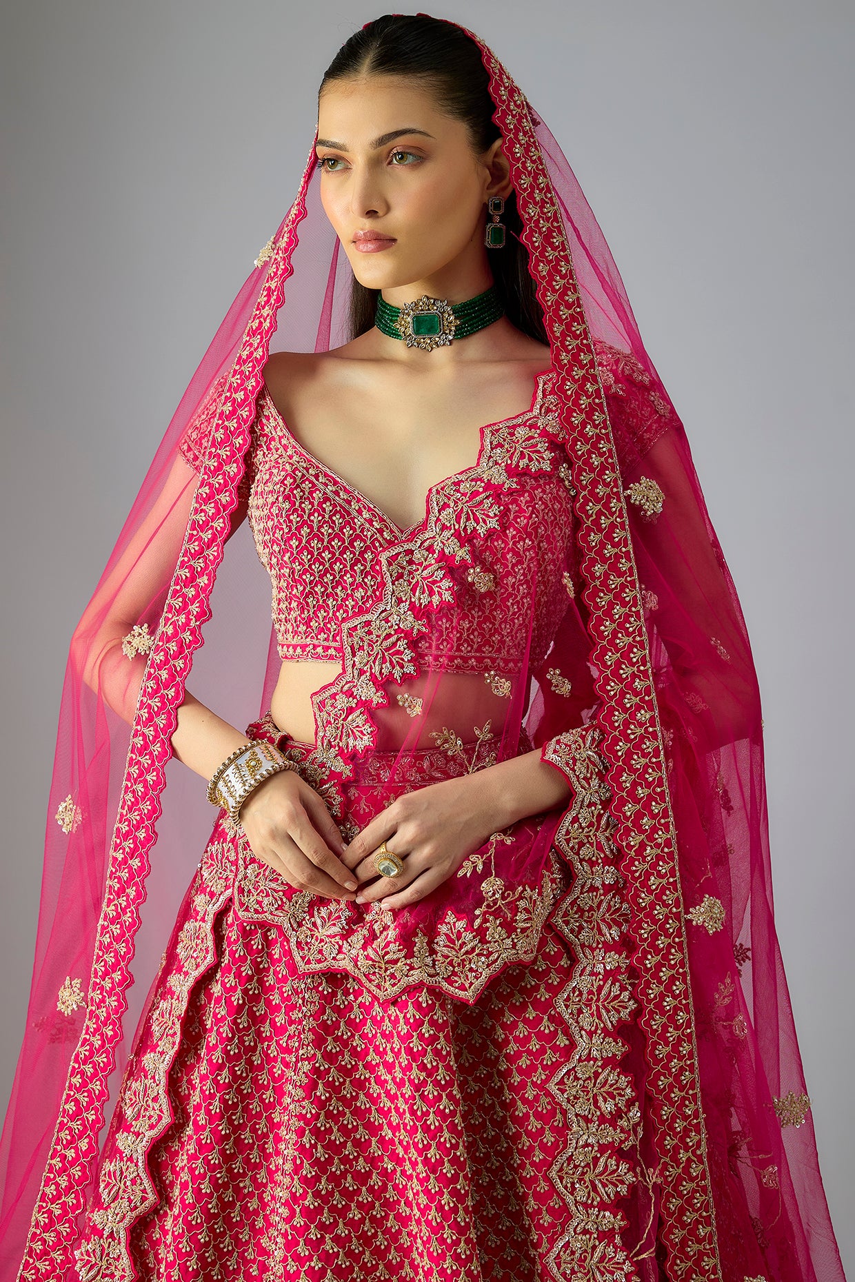 rani raw silk embroidered lehenga set