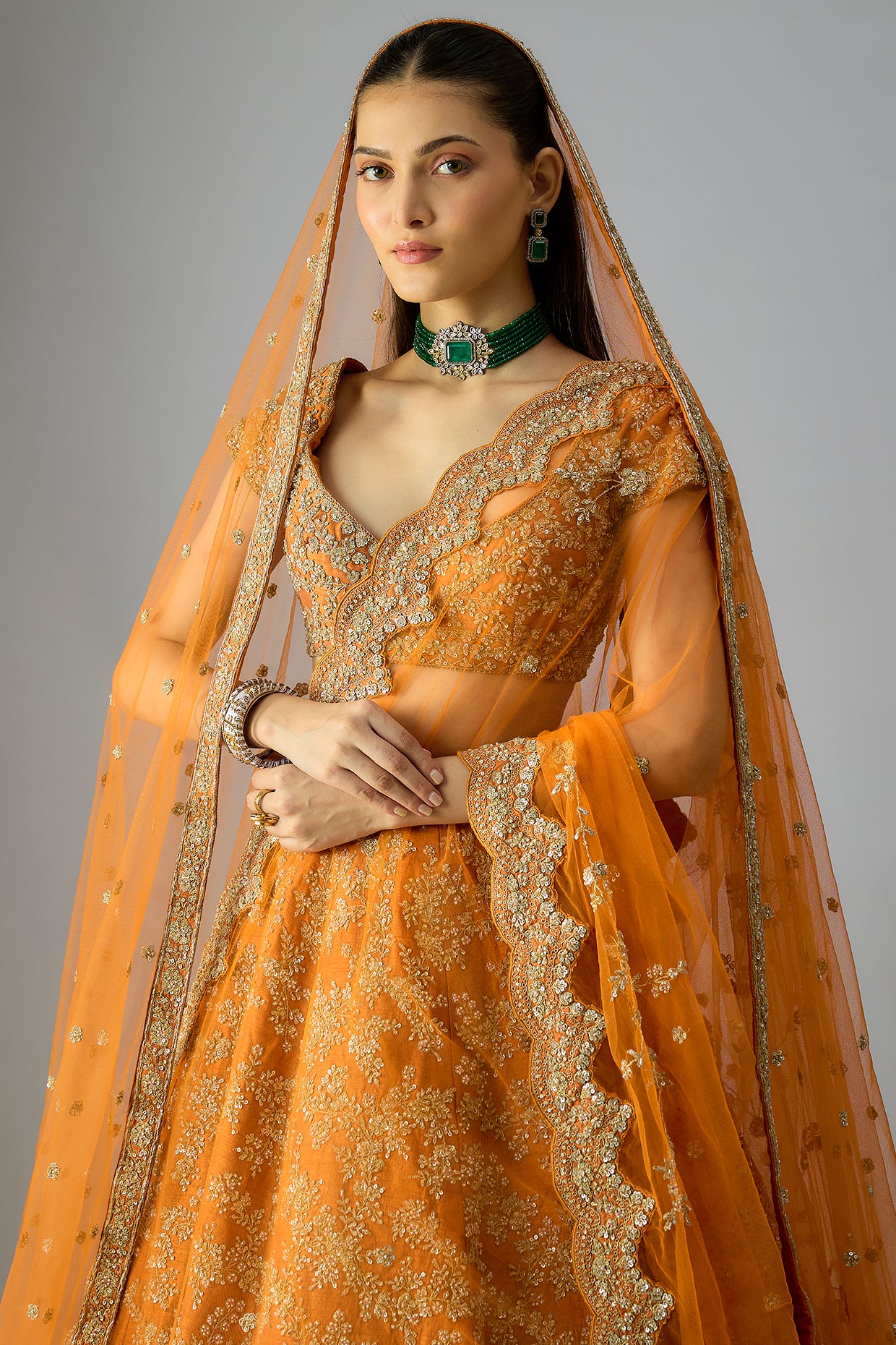 rust raw silk embroidered lehenga set