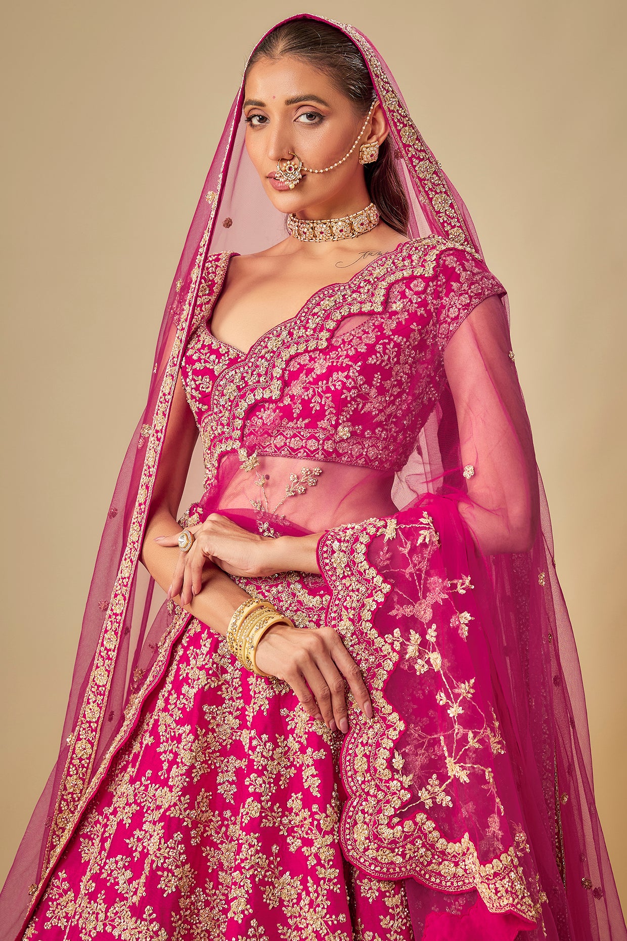 rani raw silk hand & machine embroidered lehenga set