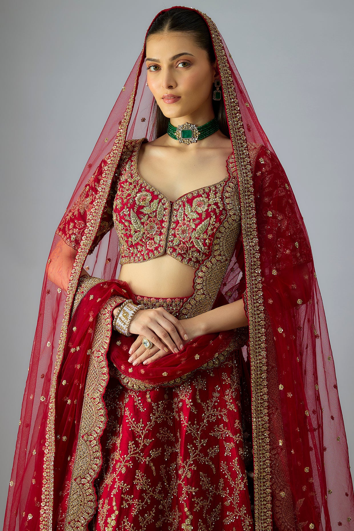 maroon raw silk embroidered lehenga set