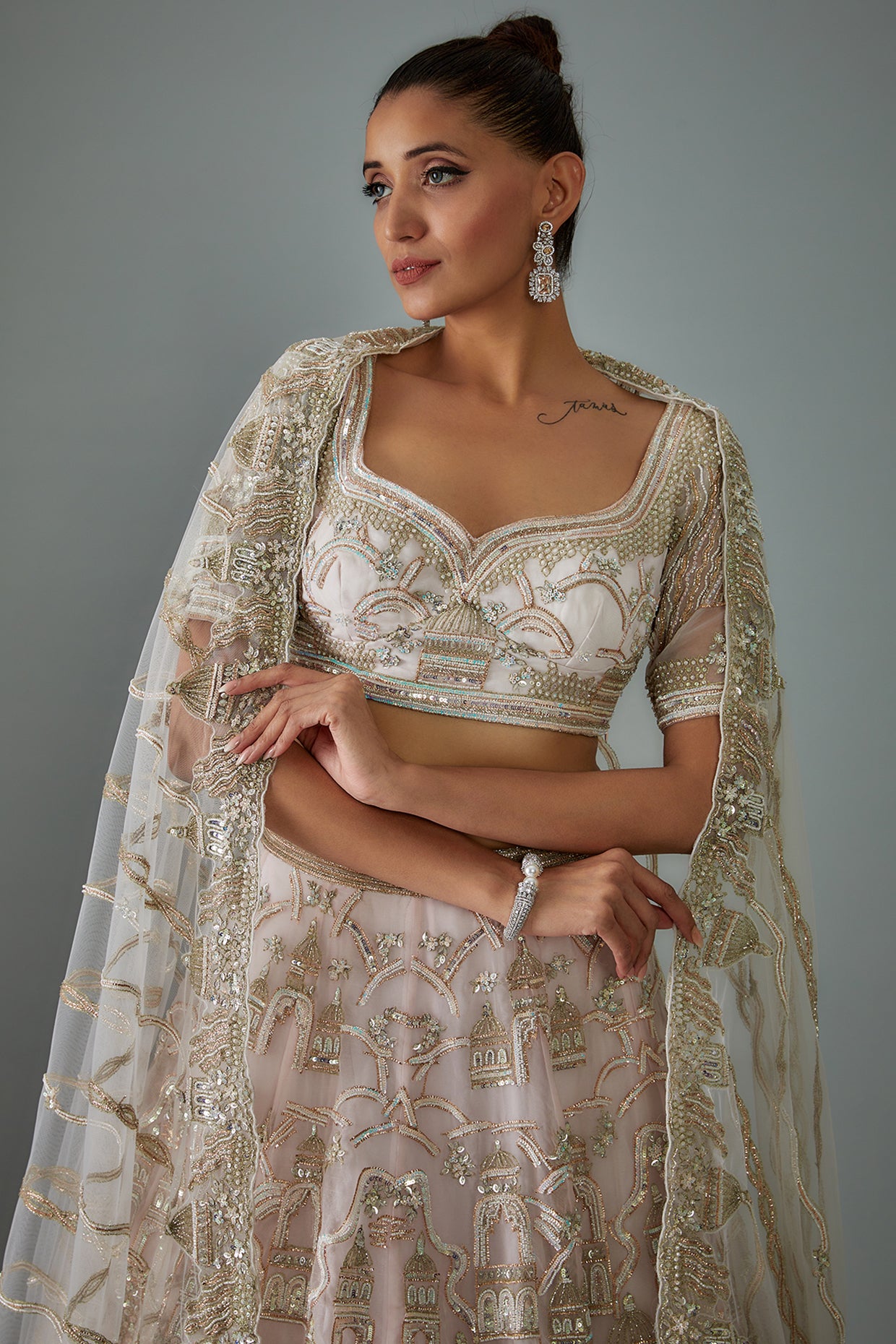 pink organza hand embroidered lehenga set