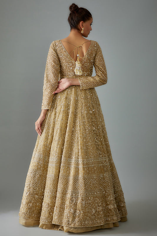 gold net hand embroidered jacket lehenga set