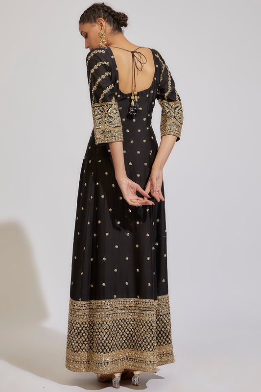 black chanderi embroidered anarkali set
