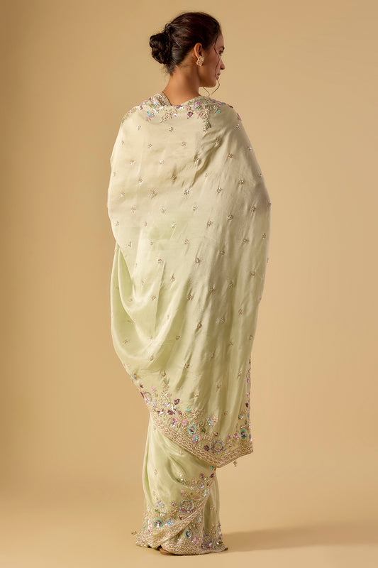 mint tissue hand & machine embroidered saree