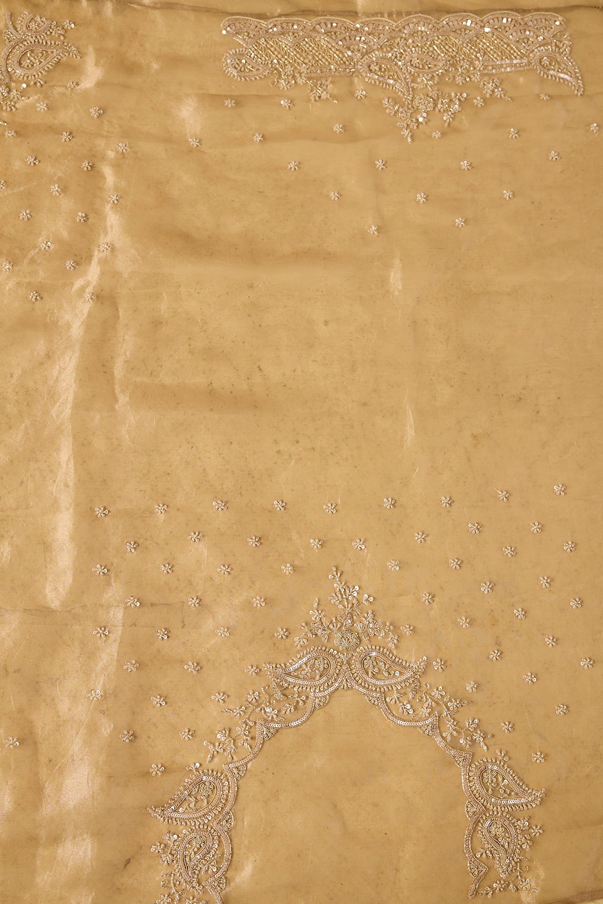 gold tissue hand & machine embroidered saree