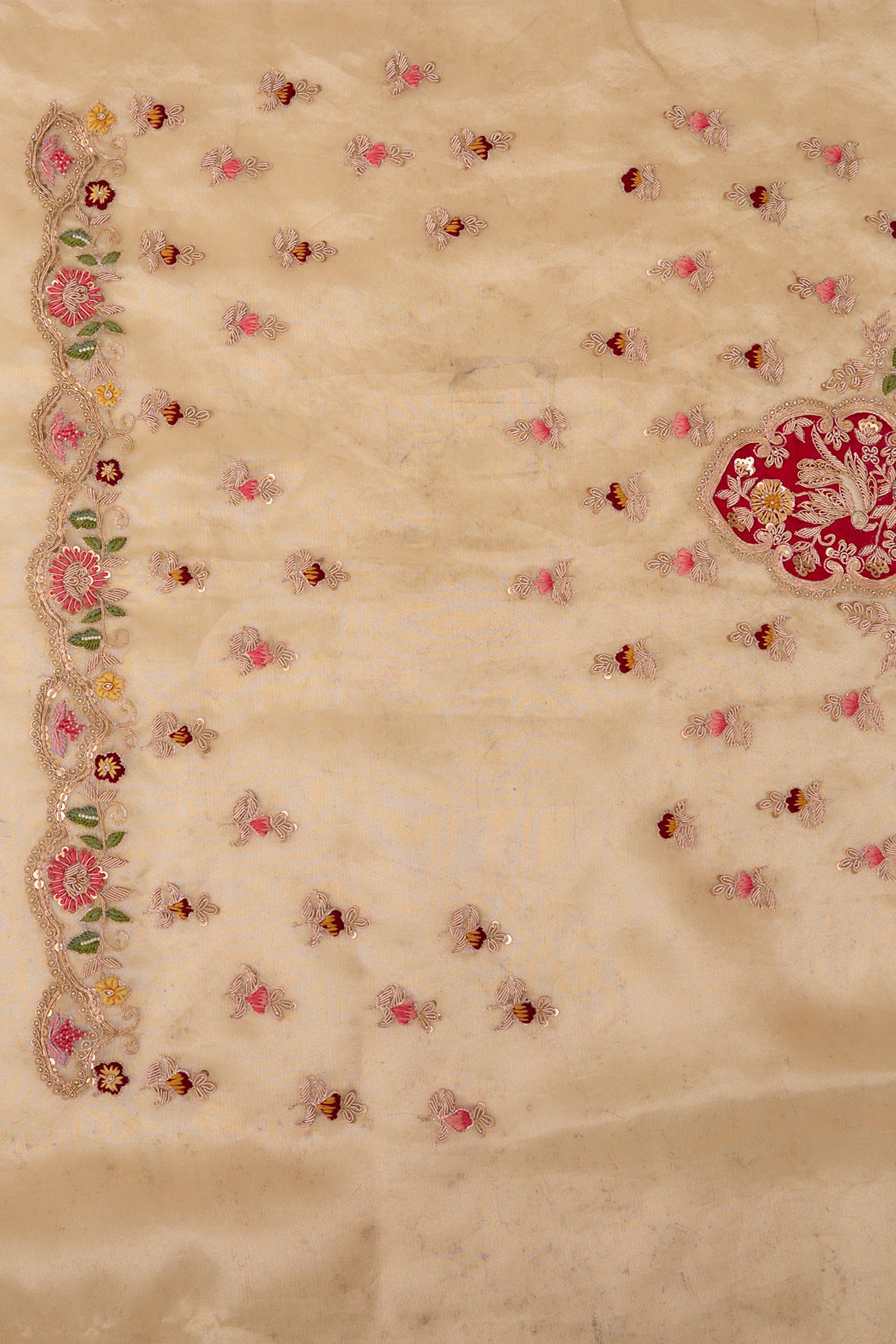 gold tissue hand & machine embroidered saree set