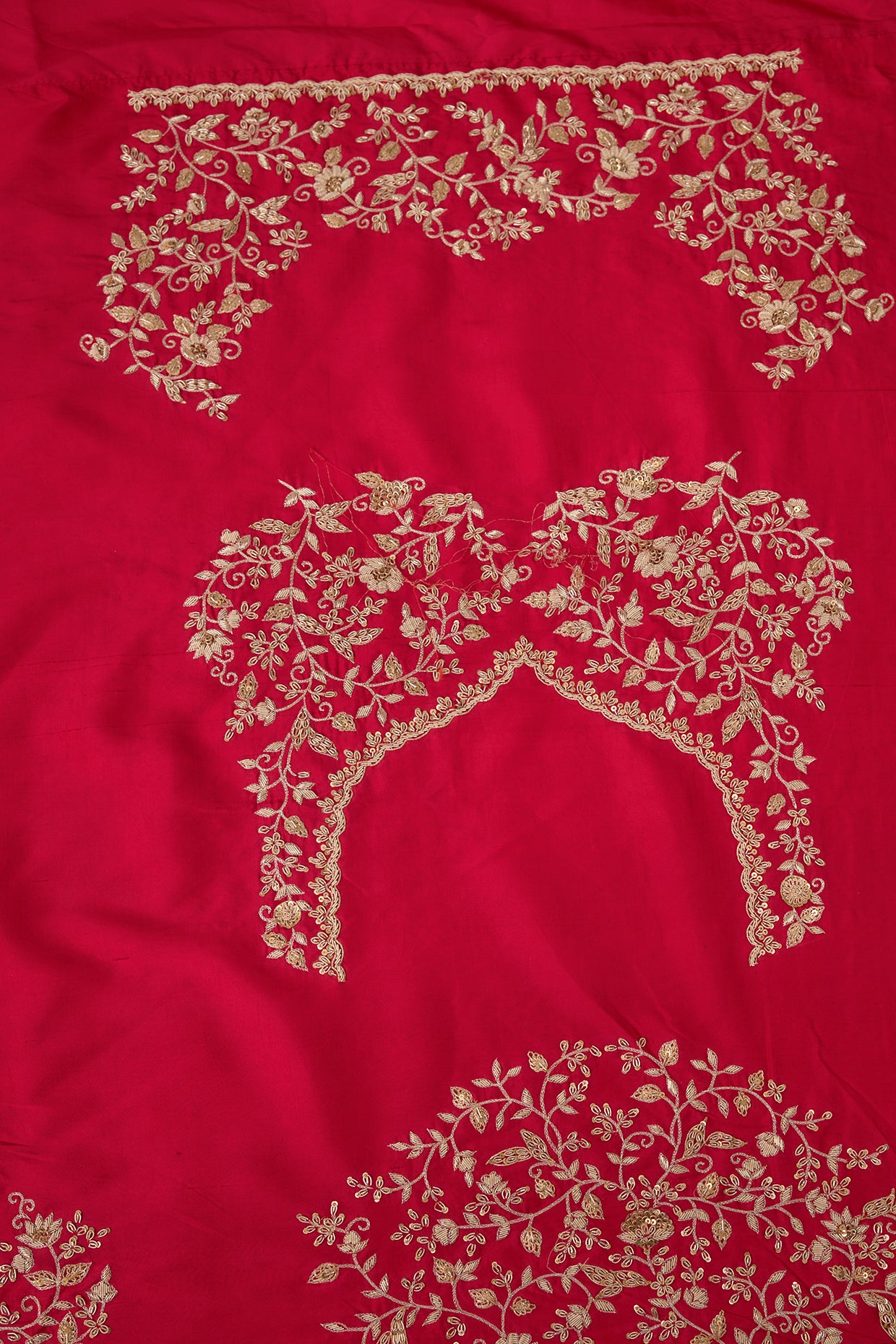 red tissue hand & machine embroidered saree set