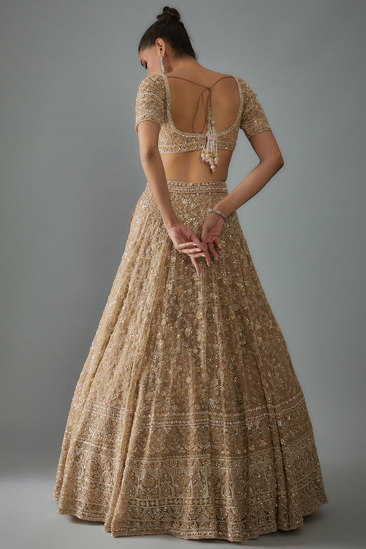 gold organza hand embroidered lehenga set