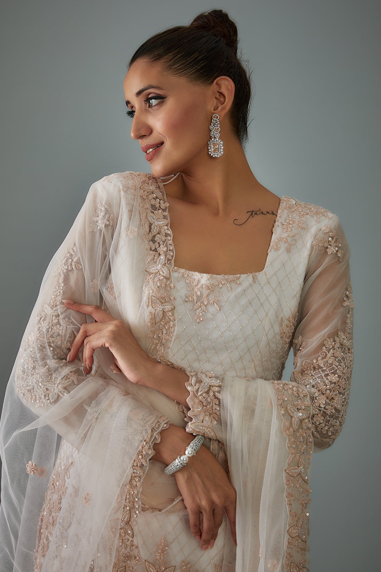 ivory net embroidered sharara set