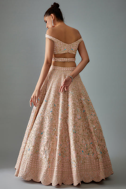 pink velvet hand embroidered lehenga set