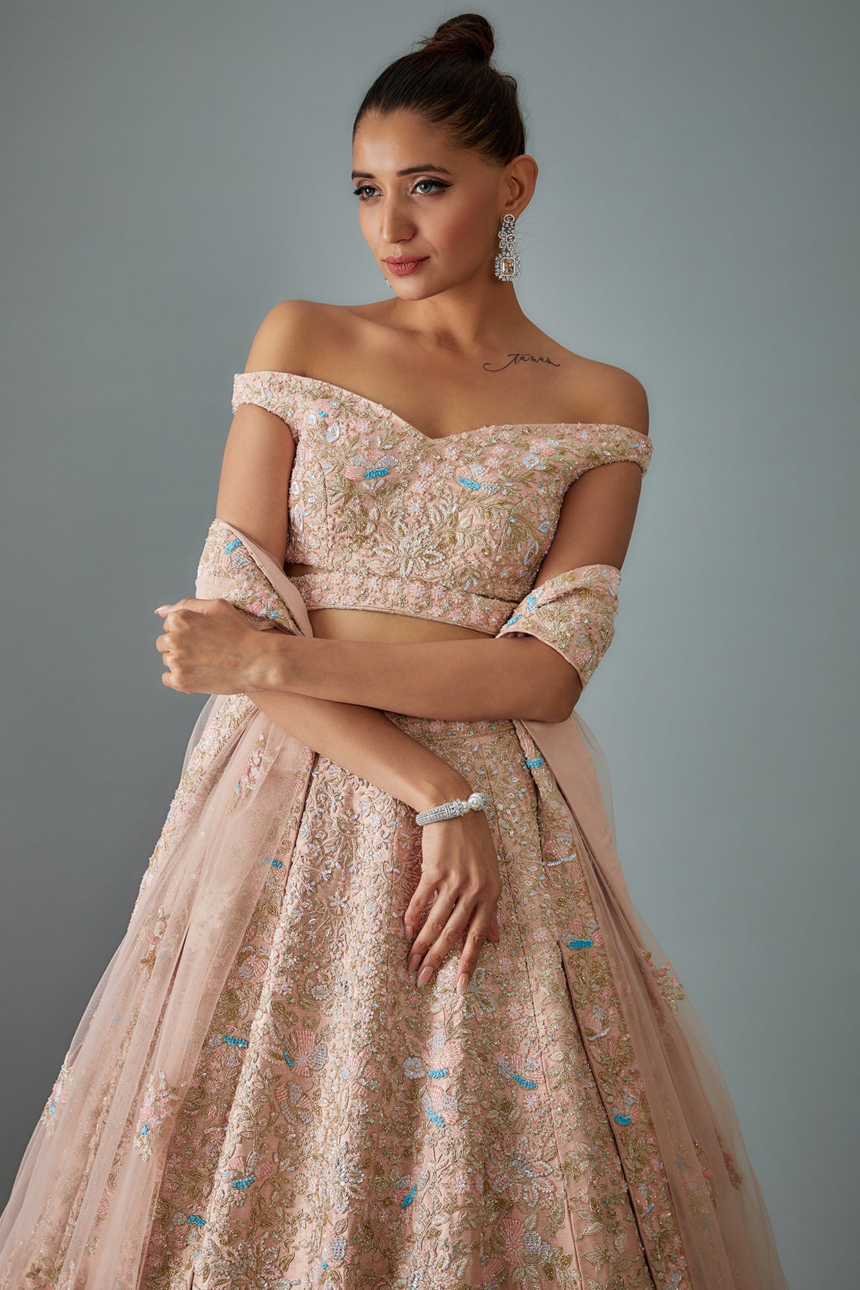 pink velvet hand embroidered lehenga set