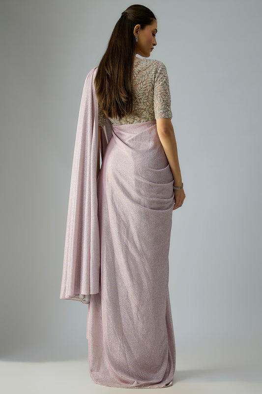 lilac glitter fabric shimmer saree