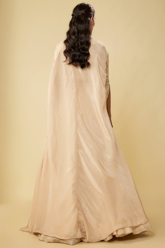 gold tissue zardosi embroidered jacket lehenga set