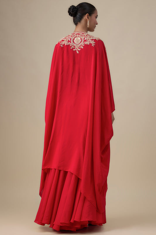 red habutai silk zardosi embroidered sharara set