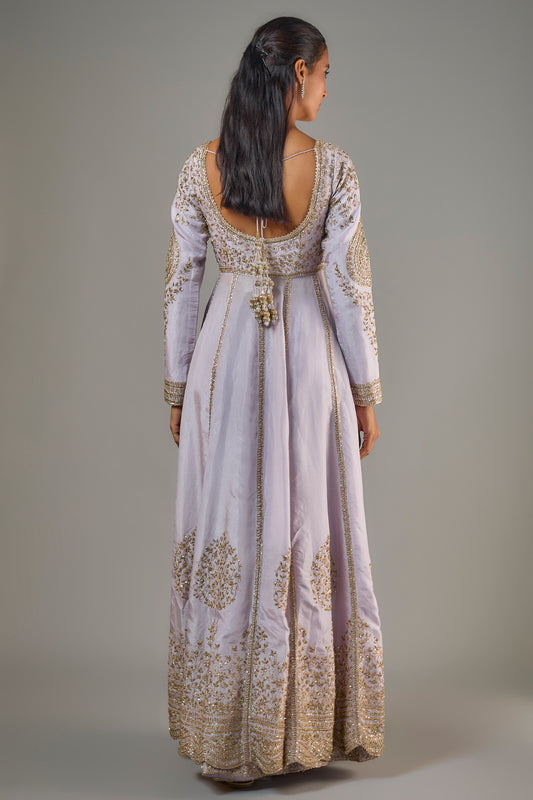 onion pink tissue hand & machine embroidered anarkali set