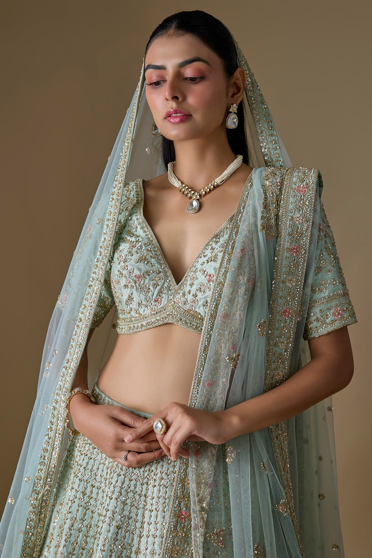 firoza raw silk zardosi hand embroidered lehenga set