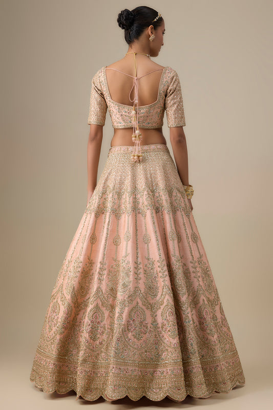 pink raw silk zardosi embroidered lehenga set