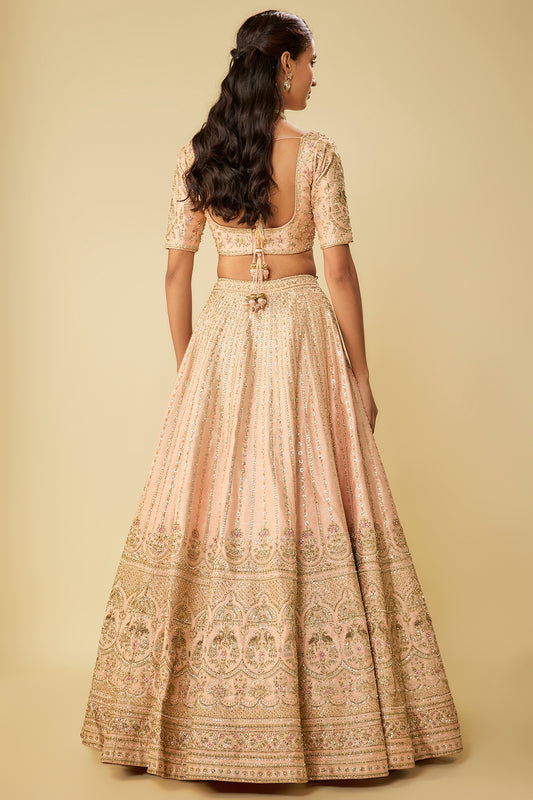 pink raw silk zardosi embroidered lehenga set