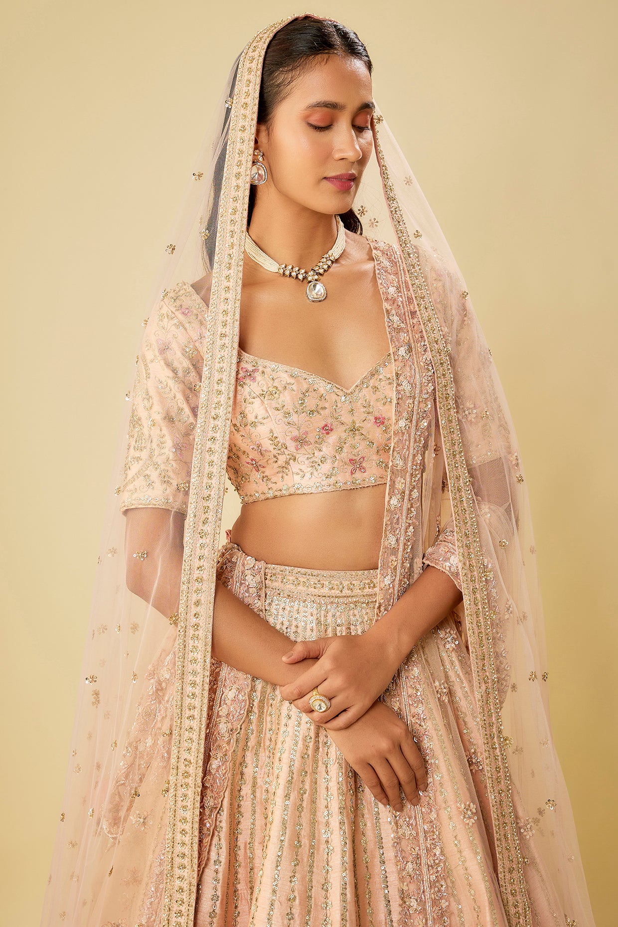 pink raw silk zardosi embroidered lehenga set