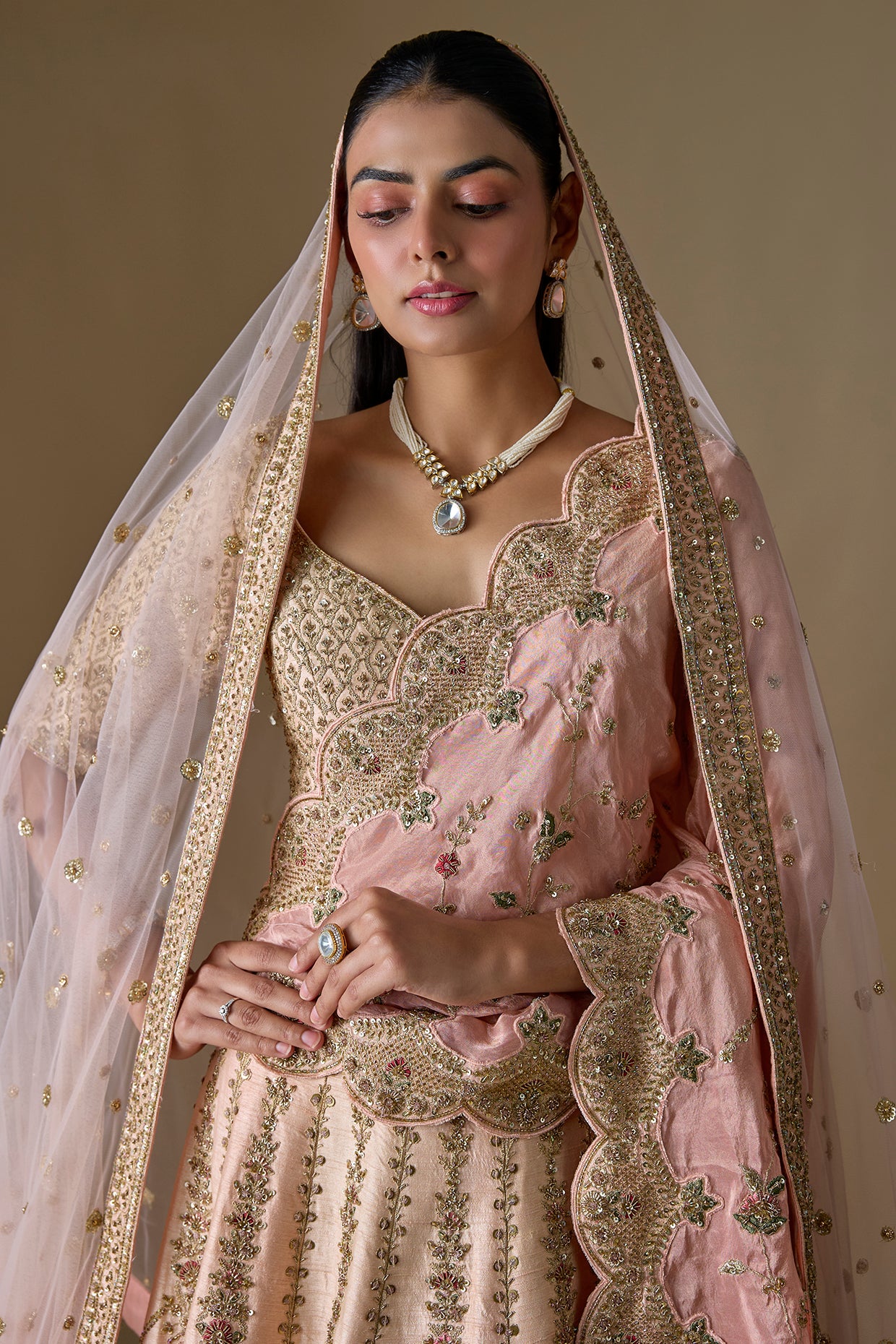 pink raw silk zardosi hand embroidered lehenga set
