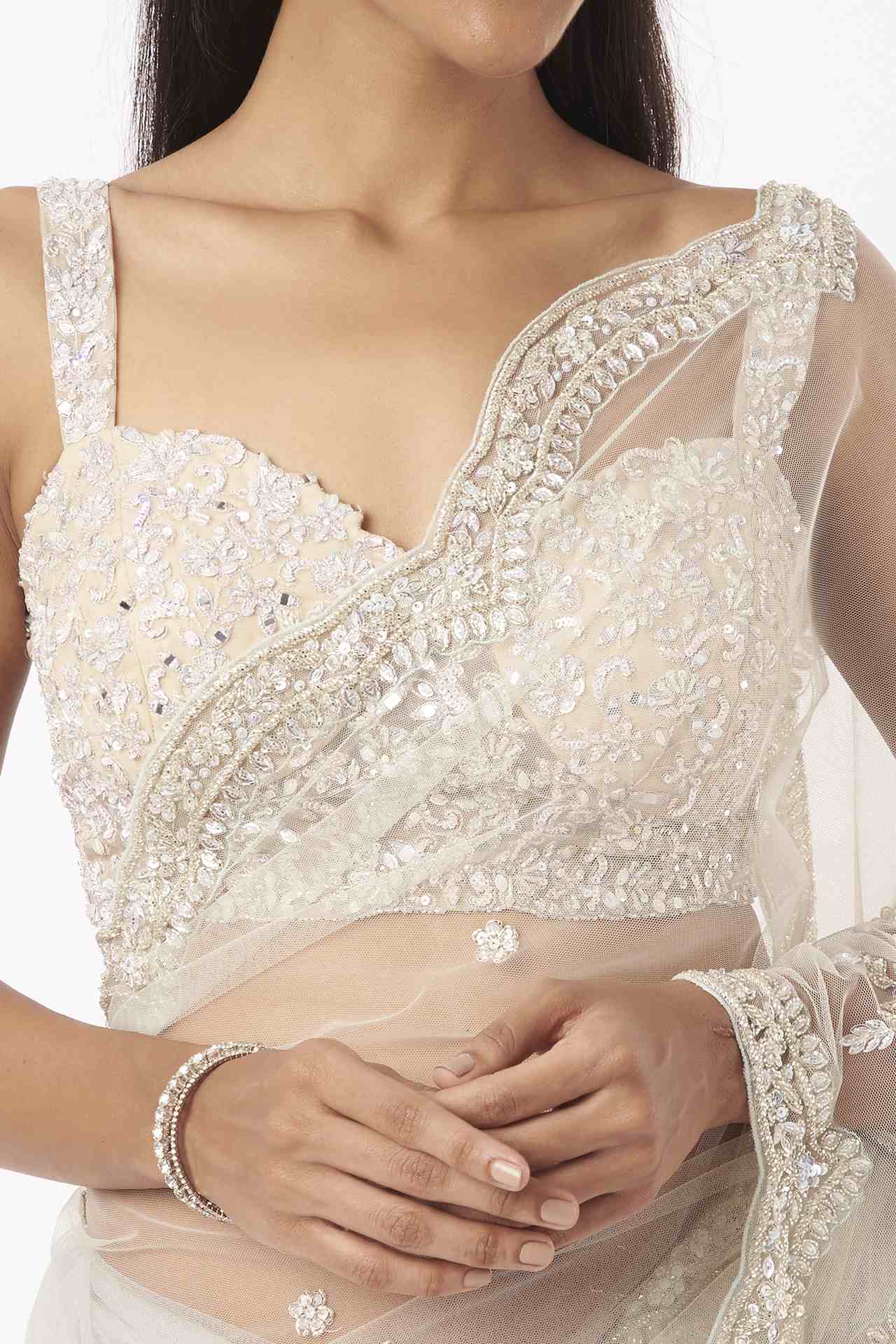 ivory embroidered saree set