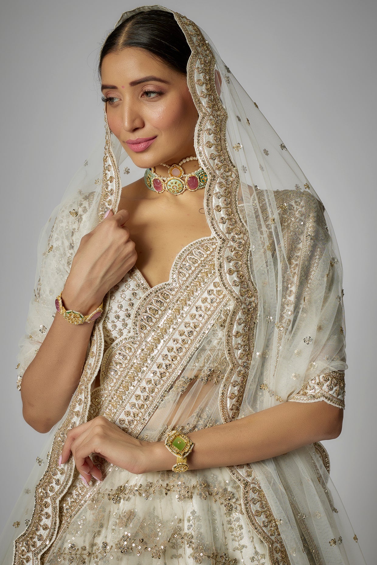 ivory raw silk embroidered lehenga set