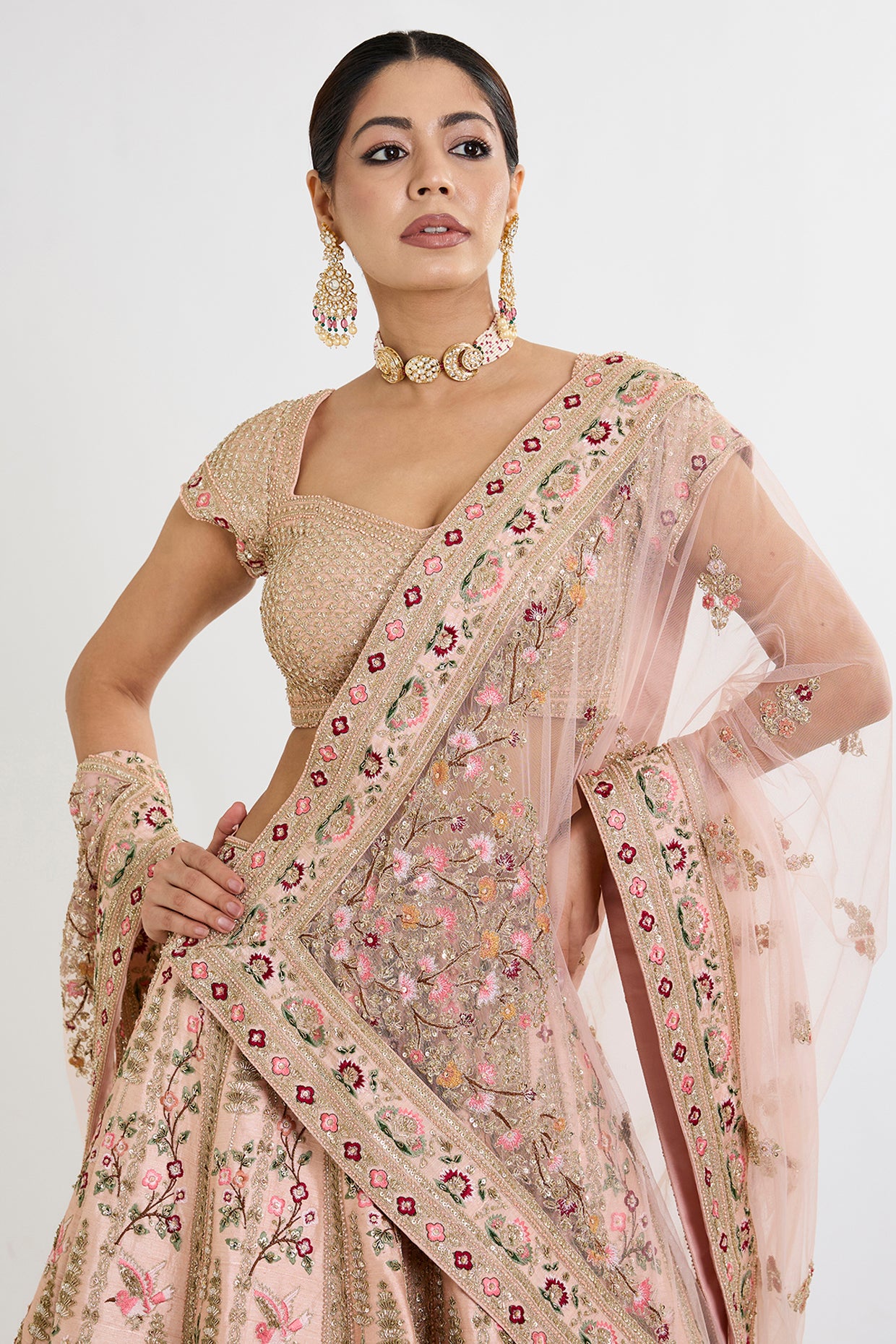 pink raw silk cutdana hand embellished lehenga set