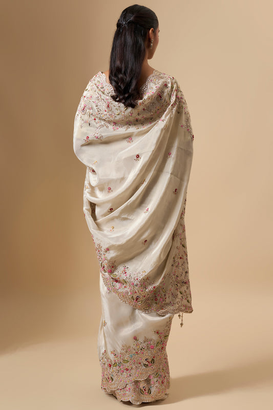 ivory tissue saree set