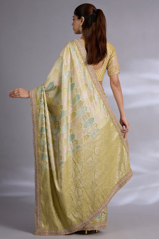 olive banarasi saree set