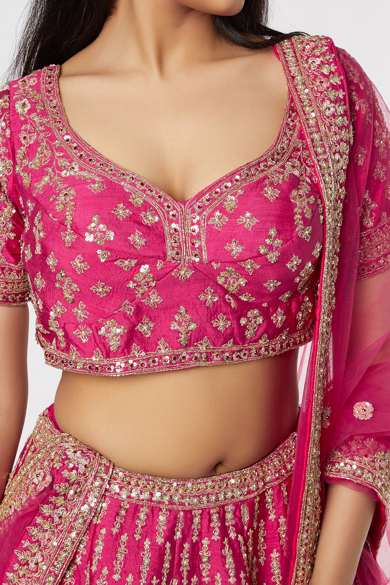 fuchsia hand embroidered lehenga set